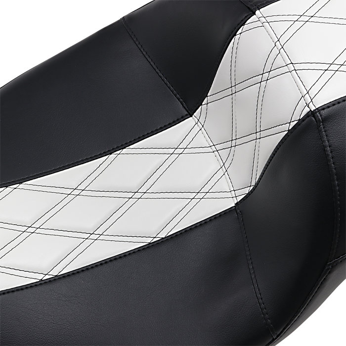 LE PERA Maverick Daddy Long Legs Seat - Black W/White HR Inlay Double Diamond - FLH LK-957DLHR1