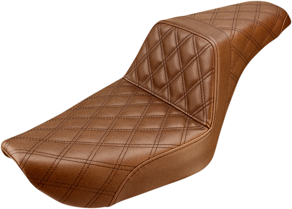 SADDLEMEN Step-Up Seat - Full Lattice Stitch - Brown - Dyna 896-04-175BR