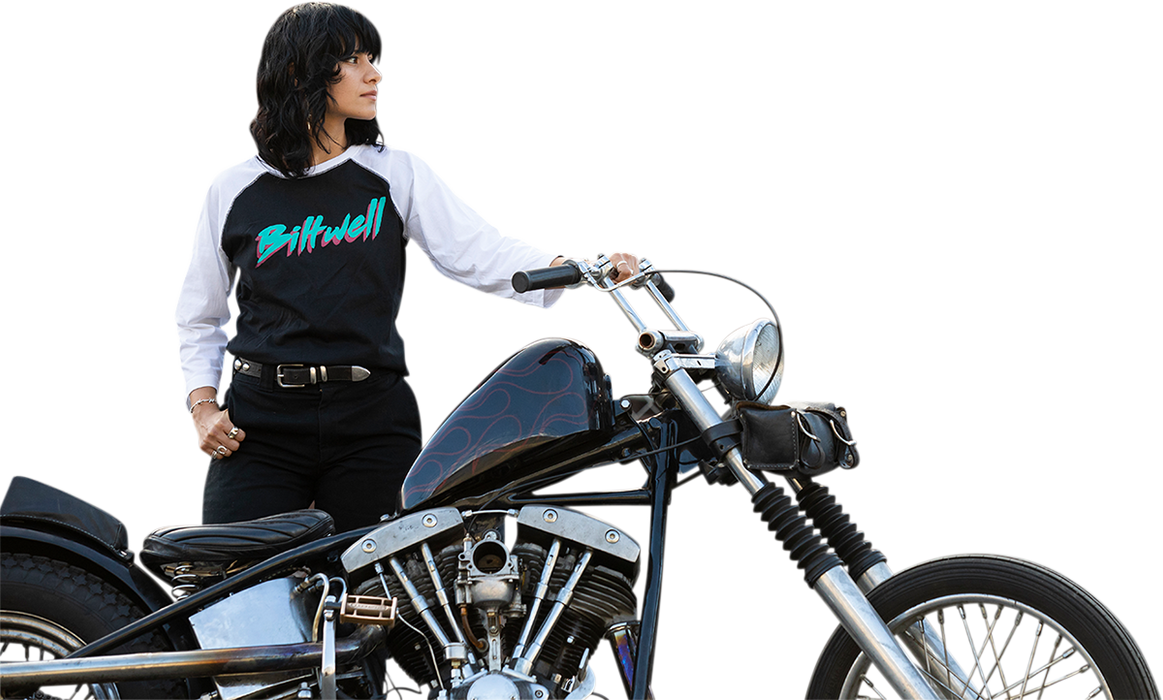 BILTWELL Women's 1985 Raglan T-Shirt - Black/White - Large 8144-060-004