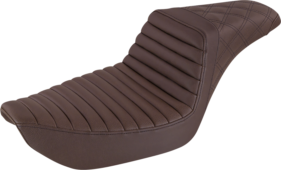 SADDLEMEN Step-Up Seat - Front Tuck-n-Roll/Rear Lattice Stitch - Brown - Dyna 896-04-176BR