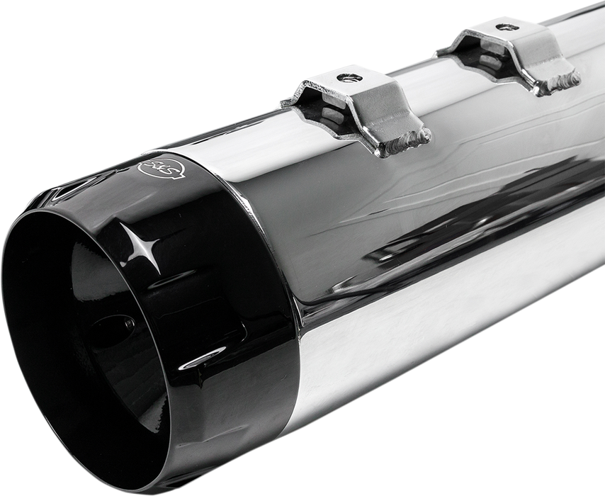 S&S CYCLE 4.5" Mufflers - Chrome with Black Thruster NOW HAVE ALL BLK END CAPS 550-0619