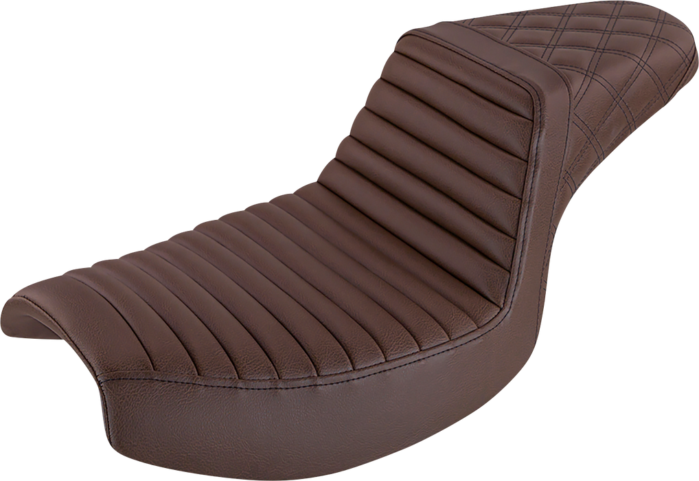 SADDLEMEN Step-Up Seat - Front Tuck-n-Roll/Rear Lattice Stitch - Brown 882-09-176BR