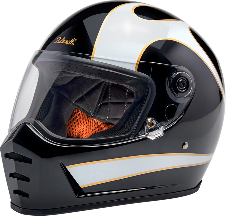 BILTWELL Lane Splitter Motorcycle Helmet - Gloss Black/White Flames - Large 1004-570-504