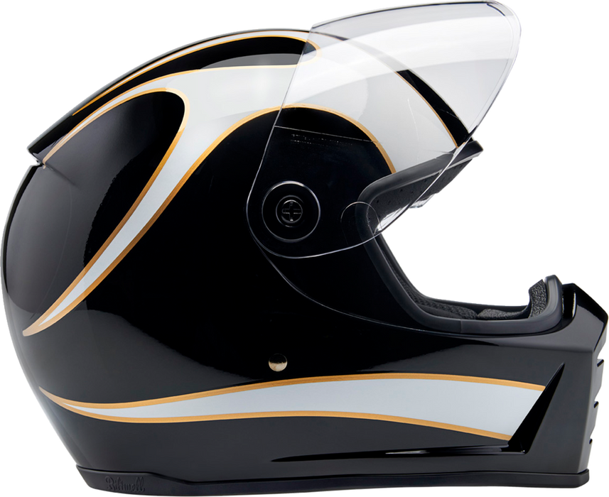 BILTWELL Lane Splitter Helmet - Gloss Black/White Flames - Medium 1004-570-503