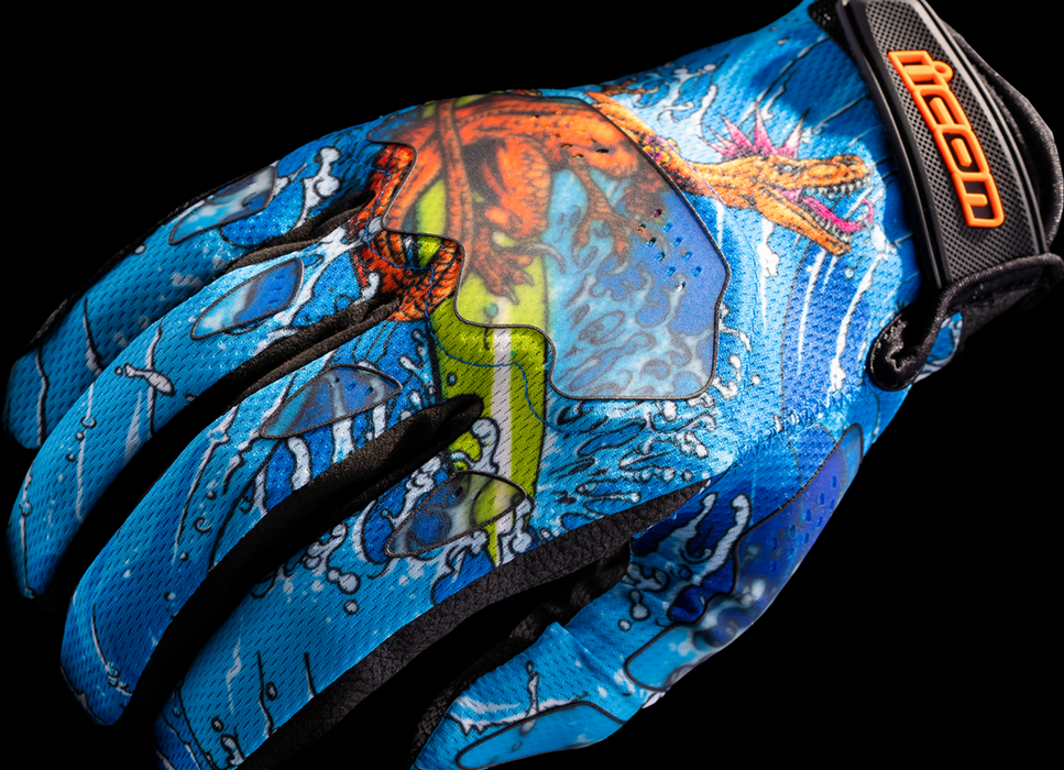 ICON Hooligan™ Dino Fury Gloves - Blue - Small 3301-4635