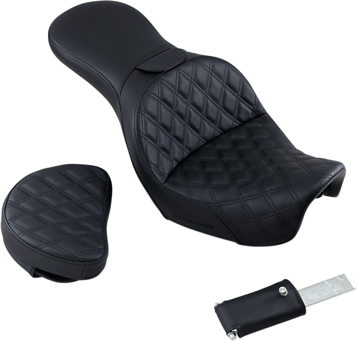 SADDLEMEN Explorer Seat - With Backrest - Lattice Stitched - Black - FXD 806-04-030LS