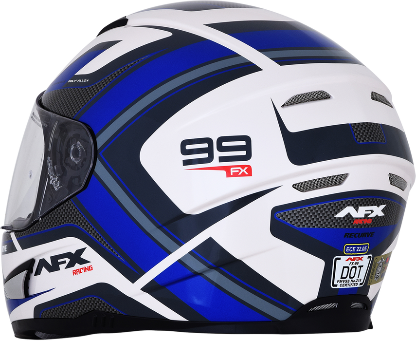 AFX FX-99 Motorcycle Helmet - Recurve - Pearl White/Blue - Medium 0101-11122