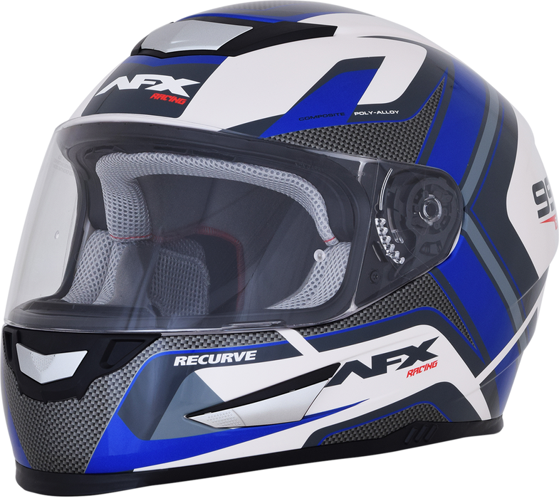 AFX FX-99 Motorcycle Helmet - Recurve - Pearl White/Blue - Medium 0101-11122