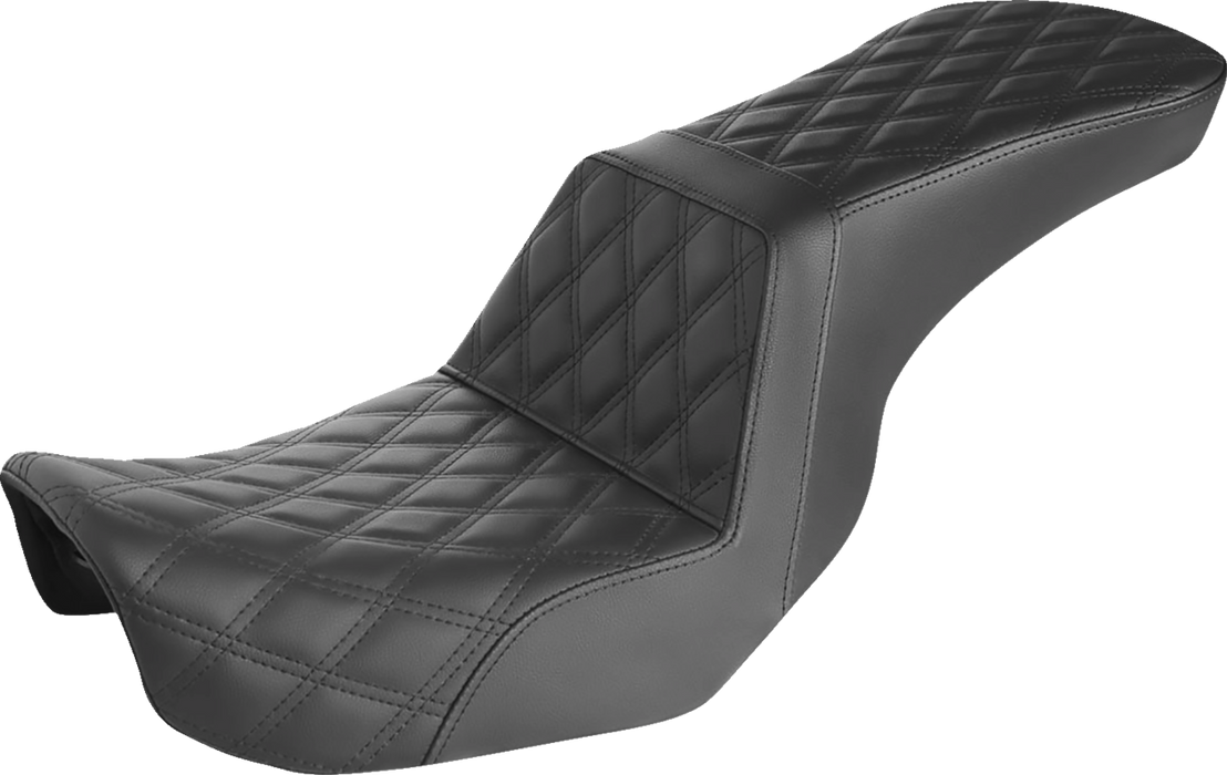 SADDLEMEN Step-Up Seat - Full Lattice Stitch - Black - Dyna 806-04-195