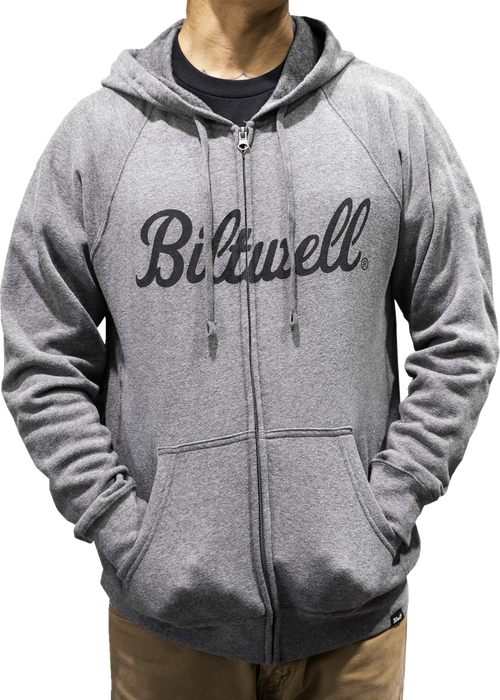 BILTWELL Script Zip-Up Raglan Hoodie - Heather Gray - Small 8126-083-002