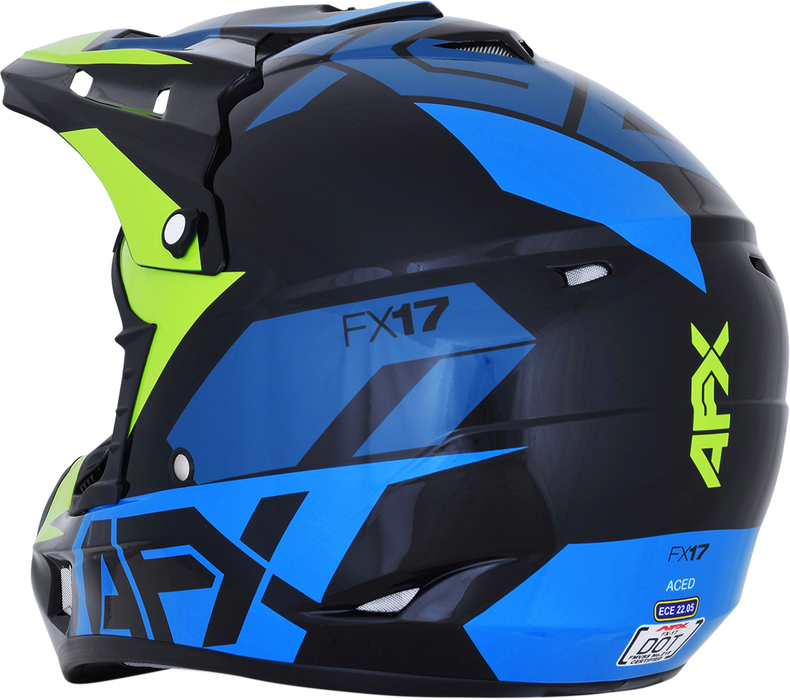 AFX FX-17 Helmet - Aced - Blue/Lime - Large 0110-6501