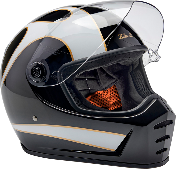 BILTWELL Lane Splitter Helmet - Gloss Black/White Flames - XL 1004-570-505