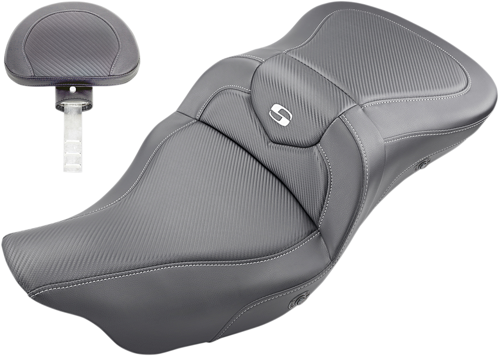 SADDLEMEN Roadsofa Seat - Heated - Carbon Fiber - with Backrest - Black - '09-'23 FLHTCUTG 808-07B-185TBRH