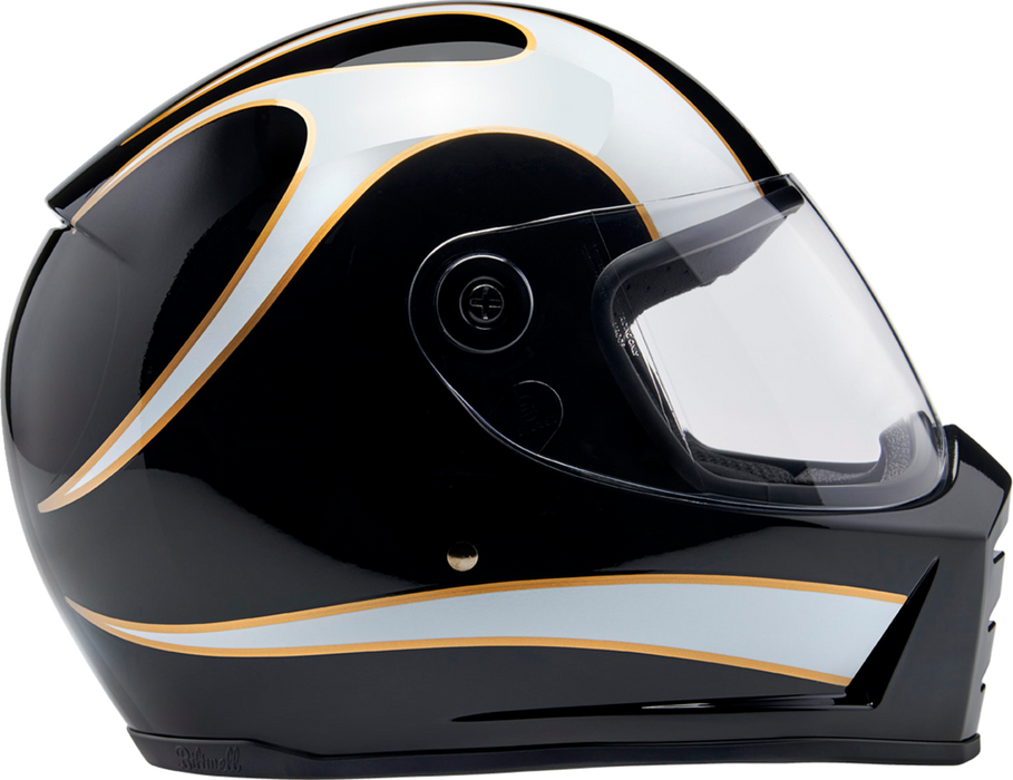 BILTWELL Lane Splitter Motorcycle Helmet - Gloss Black/White Flames - Large 1004-570-504