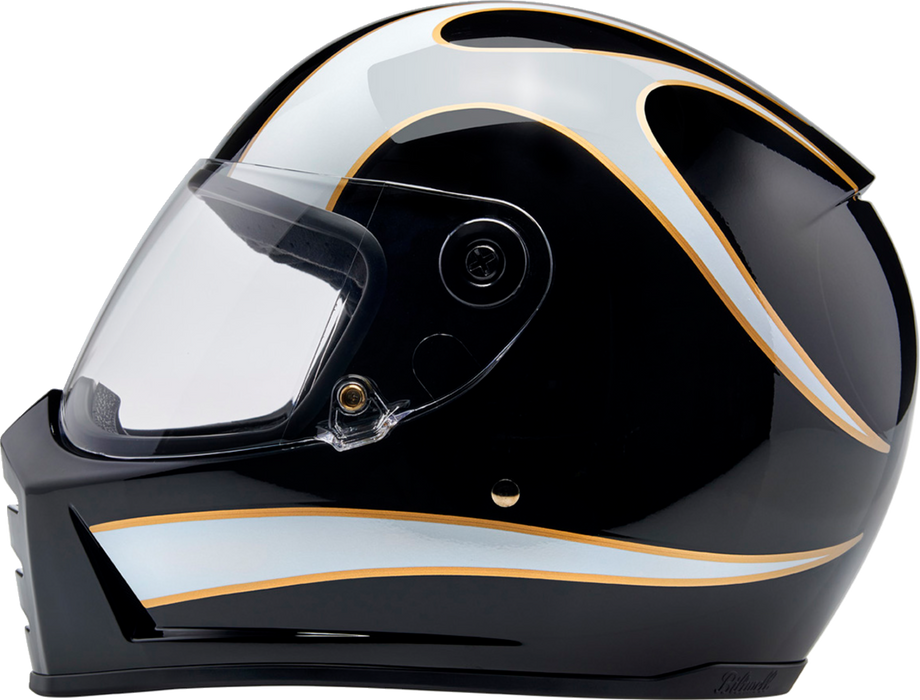 BILTWELL Lane Splitter Helmet - Gloss Black/White Flames - Small 1004-570-502