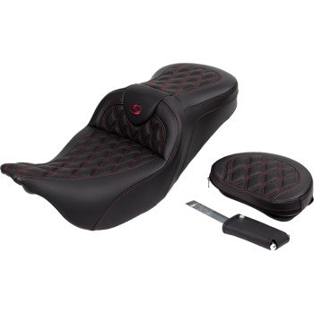 SADDLEMEN Roadsofa™ Seat - with Backrest - Wine Berry Stitch - FL '08-'23 A808-07R-182BUR