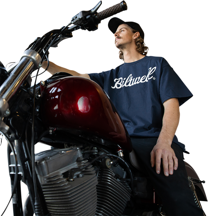 BILTWELL Script T-Shirt - Navy - Large 8101-052-004