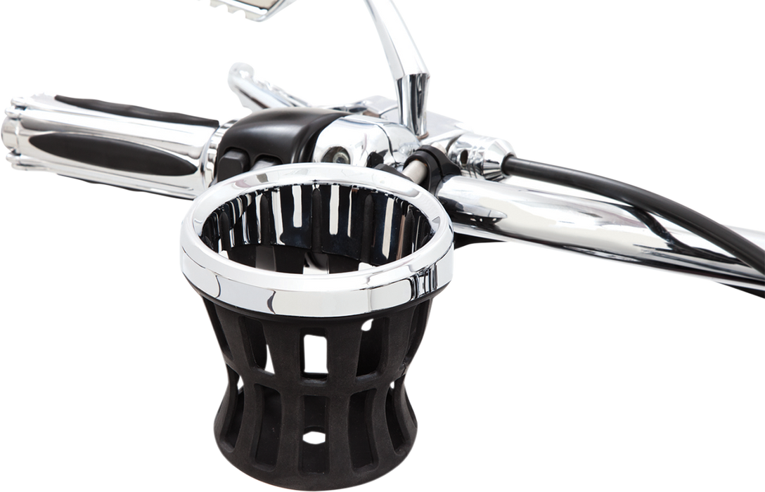 CIRO Drink Holder - 1-1/4" Handlebar Mount - Chrome/Black Clamp 50415