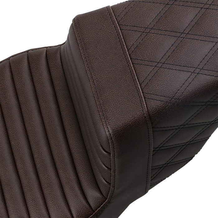 SADDLEMEN Step-Up Seat - Front Tuck-n-Roll/Rear Lattice Stitch - Brown - FL '08-'23 808-07B-176BR