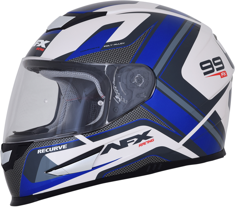 AFX FX-99 Motorcycle Helmet - Recurve - Pearl White/Blue - XL 0101-11124