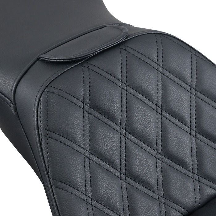 SADDLEMEN Explorer Seat - With Backrest - Lattice Stitched - Black - FLSTN 806-15-030LS