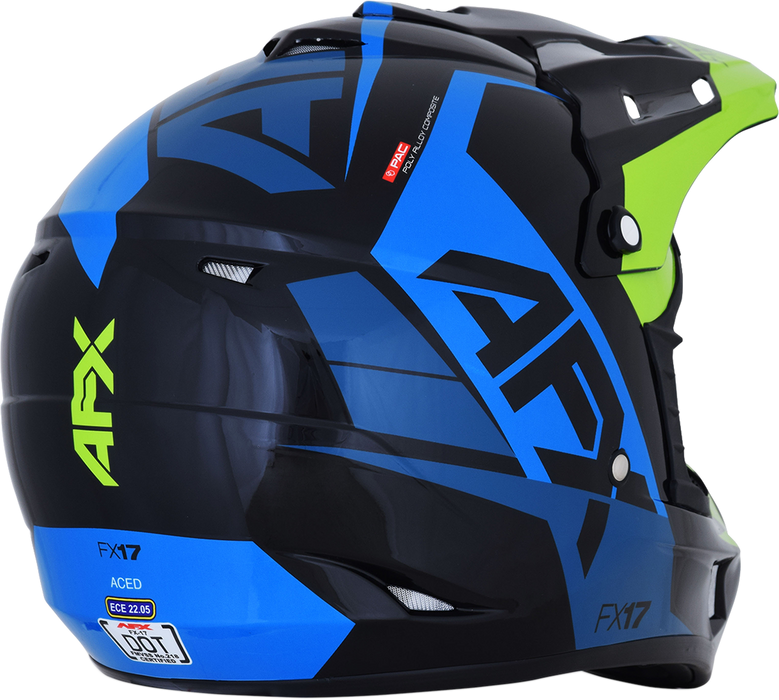 AFX FX-17 Helmet - Aced - Blue/Lime - Large 0110-6501