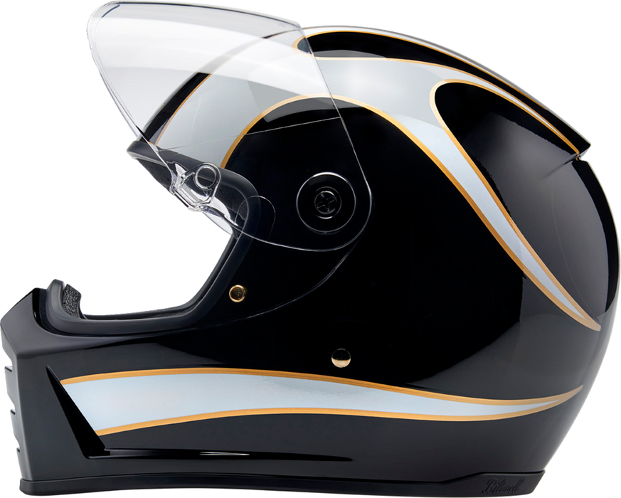 BILTWELL Lane Splitter Motorcycle Helmet - Gloss Black/White Flames - Large 1004-570-504