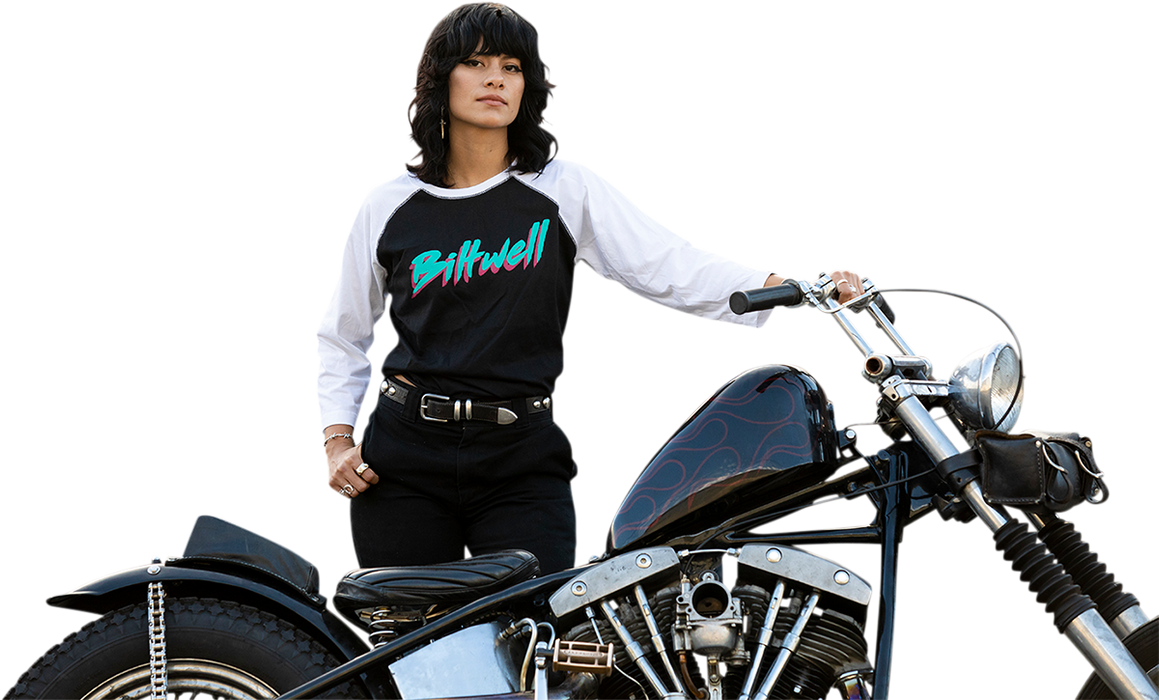 BILTWELL Women's 1985 Raglan T-Shirt - Black/White - Large 8144-060-004