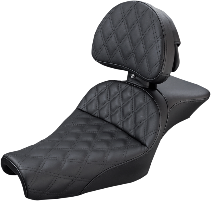 SADDLEMEN Explorer Seat - With Backrest - Lattice Stitched - Black - XL '04-'22 807-11-030LS