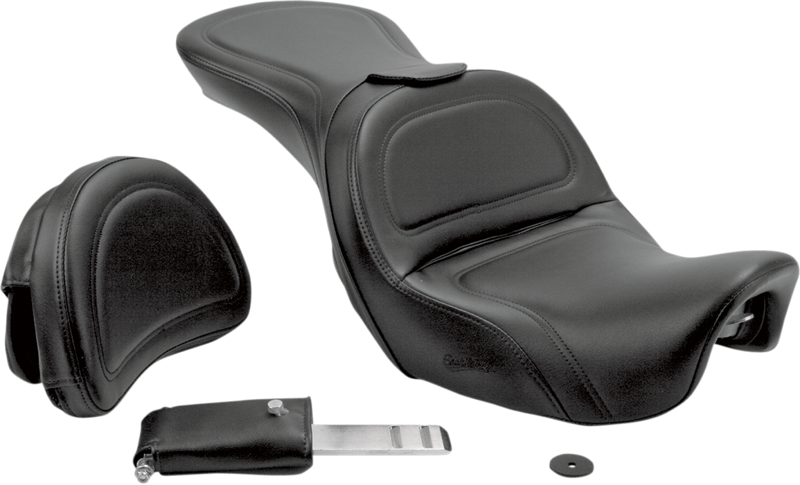 SADDLEMEN Seat - Explorer - With Backrest - Stitched - Black - Dyna 806-04-0301