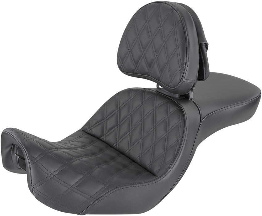 SADDLEMEN Explorer Seat - With Backrest - Lattice Stitched - Black - FXD 806-04-030LS