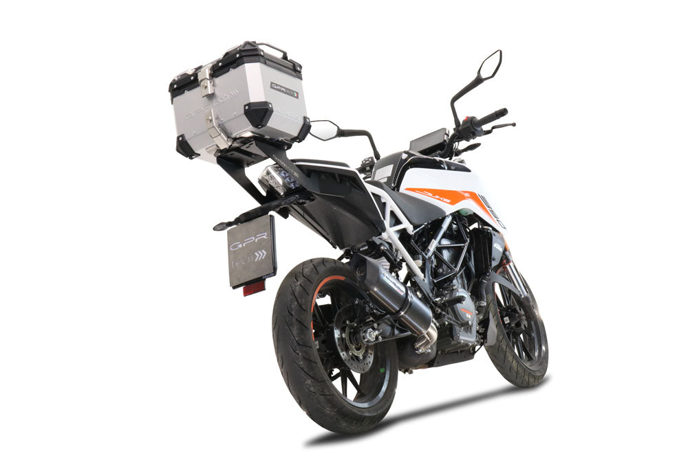 Ktm Duke 125 2021-2023 GPR TECH 26 L Aluminum Top Case, silver color, including roof rack and specific plate